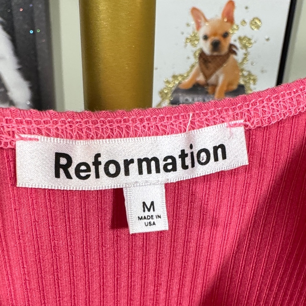 NWT Reformation Formosa Hot Pink Maxi Dress Spaghetti Straps Ruched Side Slit - Picture 10 of 11